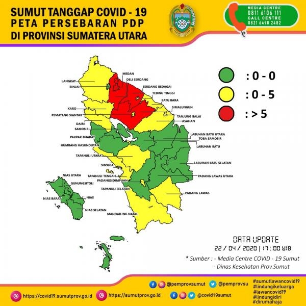Peta Persebaran PDP di Sumatera Utara 22 April 2020